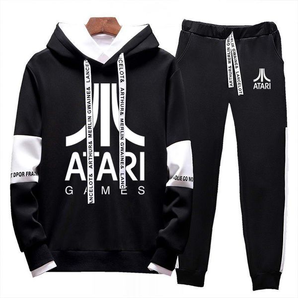 

men's tracksuits 2021 atari games 2 pieces sets tracksuit hooded sweatshirt+pants pullover hoodie sportwear suit classic casual man clo, Gray