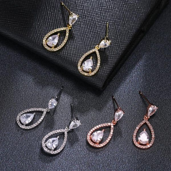 

dangle & chandelier ekopdee ins fashion classic design cubic zirconia water drop pendant earrings bridal wedding party gift, Silver