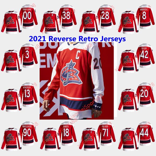 

columbus blue jackets 2021 reverse retro hockey jerseys 3 seth jones jersey cam atkinson elvis merzlikins pierre-luc dubois custom stitched, Black;red