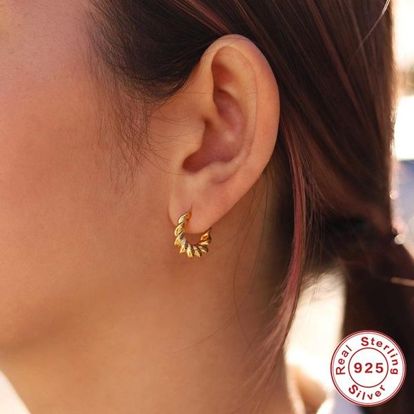 

hoop & huggie romad minimalism 925 sterling silver earrings for women wide glossy twist pendientes piercing fine jewelry, Golden;silver