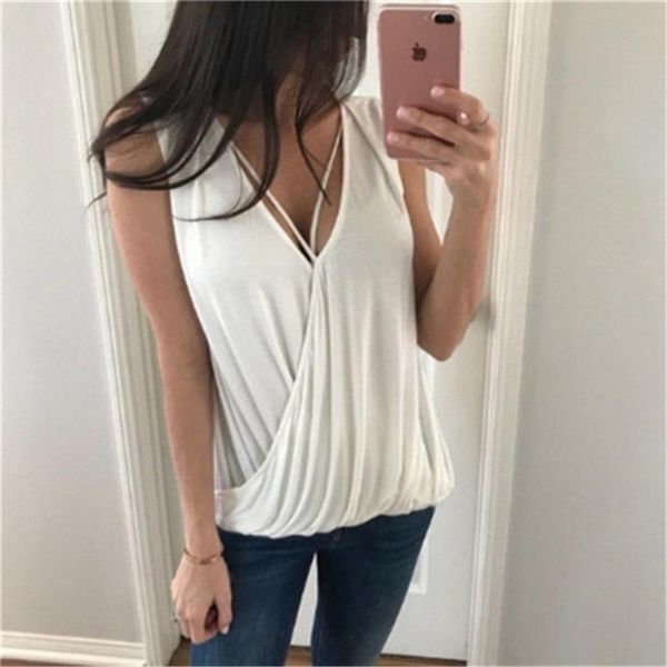 

women's t-shirt fashion women sleeveless summer european and american style vest casual tank plus size ladies pure color loose, White