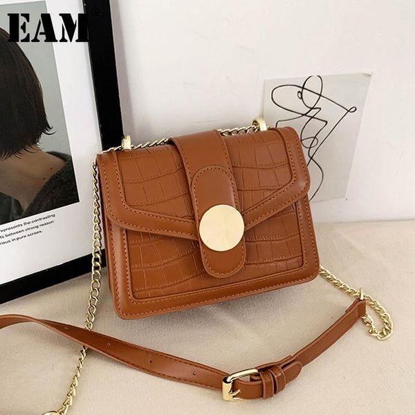 

shoulder bags [eam] women small square chains pu leather flap personality all-match crossbody bag fashion tide 2021 18a2102