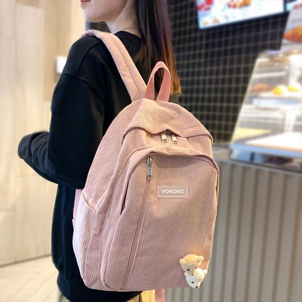 

stripe cute corduroy woman backpack schoolbag for teenage girls boys harajuku female fashion bag student lady book pack
