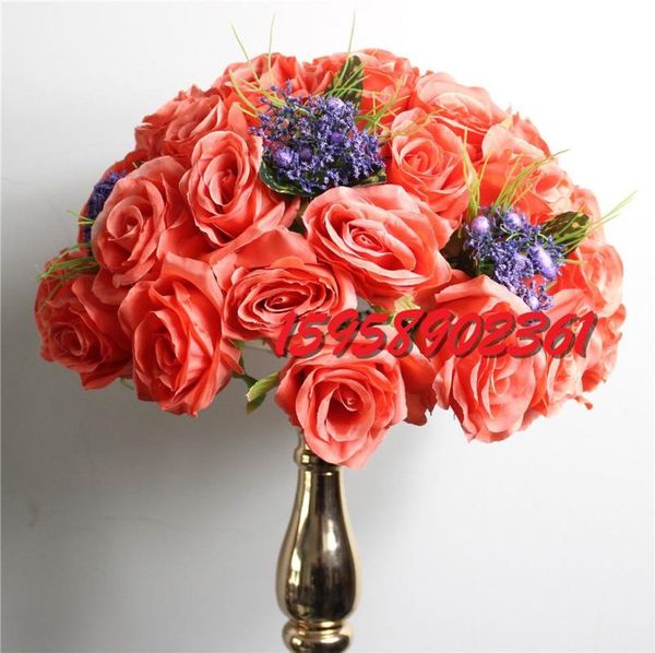

spr watermelon red 2021 style 10pcs/lot wedding road lead artificial wedding table flower center flower ball decoration