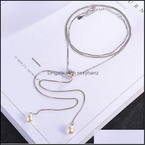 

pendant necklaces & pendants jewelry 925 sterling sier simple fashion necklace zircon pearl sweater long chain for women choker s-n168 drop, Silver