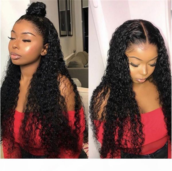 

4*4 lace closure wig deep wave natural black 150% denisity brazilian hair, Black;brown