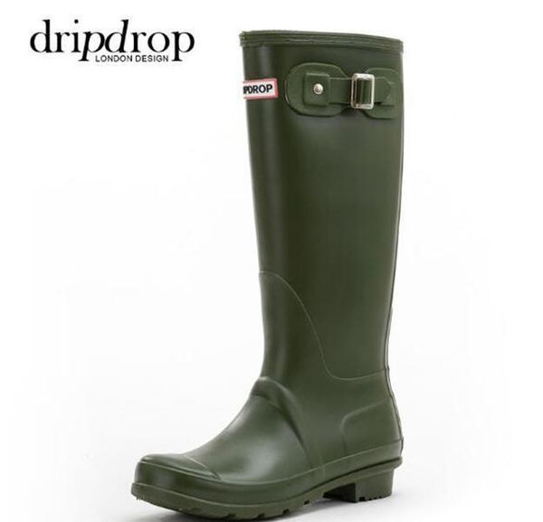 

women rainboots fashion kneehigh tall rain boots england style waterproof welly boots rubber rainboots water shoes rainshoes 2024, Black;red