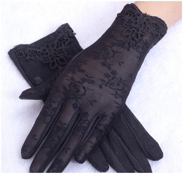 

women lace sunscreen gloves summer spring lady stretch touch screen anti uv slip resistant driving gloves breathable th jllvjg, Black
