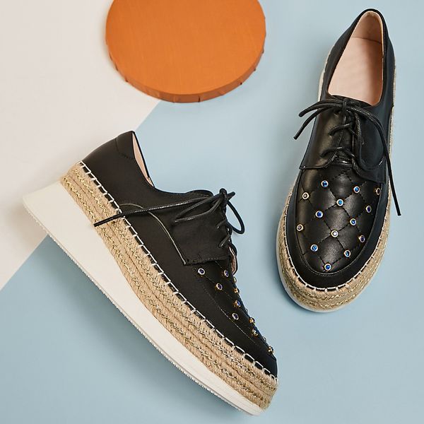 

womens genuine leather platform flats oxfords leisure thick sole female comfortable sneakers casual four season shoes for womendress shoes, Black