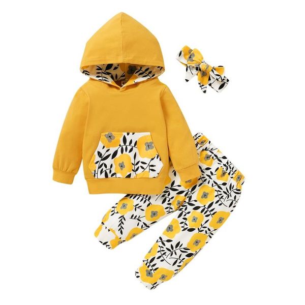 

clothing sets born girl's set spring fashion children's hooded long sleeve printed trousers headdress 3-piece, White
