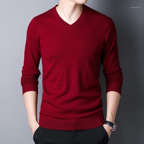 

men's sweaters 2021 autumn and winter knitted sweater men v-neck solid color long-sleeved zde2021, White;black