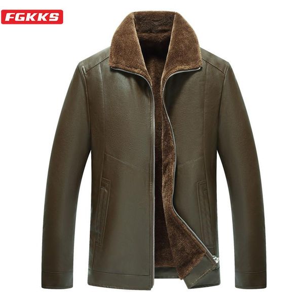 

men's fur & faux fgkks brand men leather jacket winter stand collar fashion pu jackets male, Black