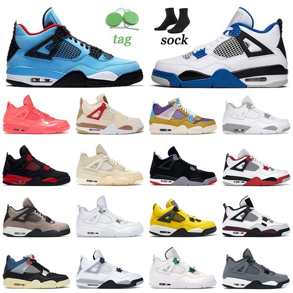 

sports basketball shoes jumpman 4 4s high og sneakers cactus jack gs motorsport punch desert moss fire red thunder bred sail green metallic, White;red