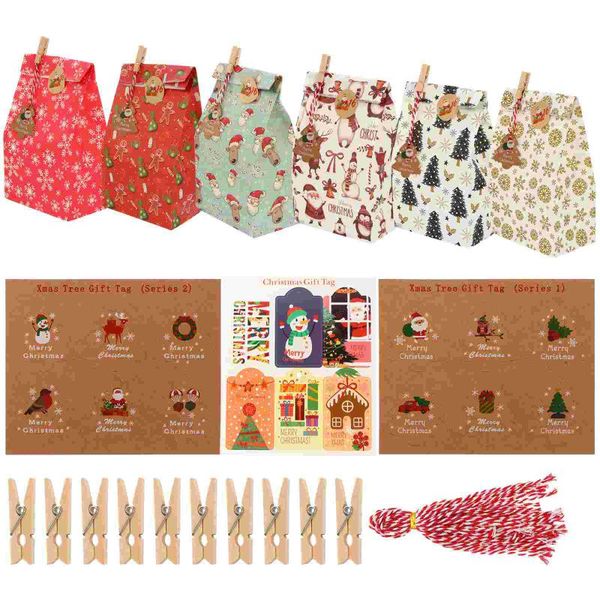 

gift wrap 1 set xmas bag hanging calendars candy bags with clips rope and stickers
