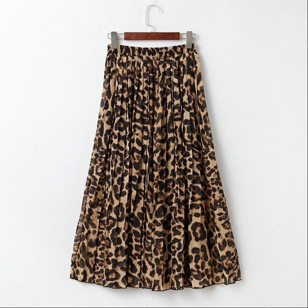 

womens leopard skirt summer autumn boho beach chiffon pleated skirt womens casual blue green vintage a line long maxi skirt, Black