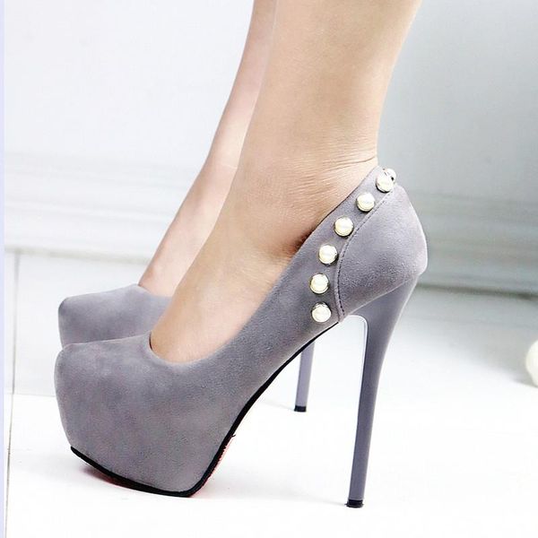 

dress shoes 2021 spring and autumn women's high heels pearl suede night field with high-heeled round waterproof platform, Black