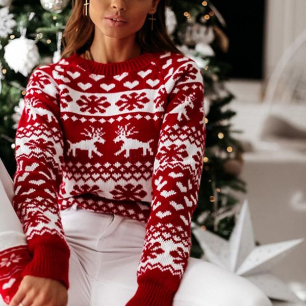 

women's sweaters women autumn winter christmas ladies knitted jumper pullover sweater snowflake elk print and pullovers, White;black