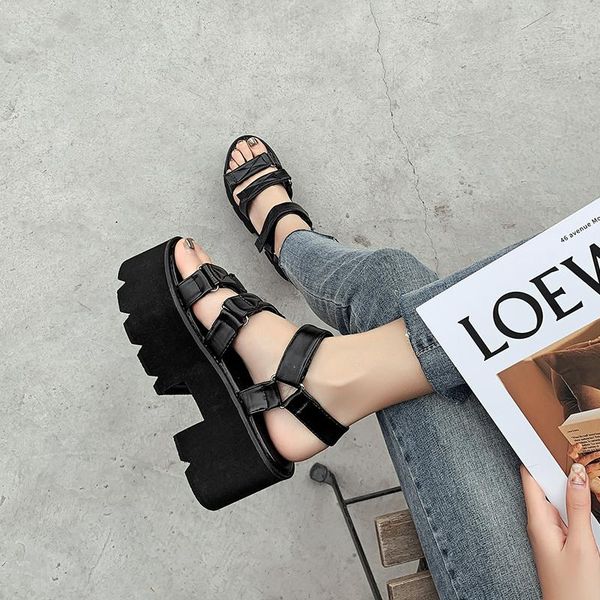 

dress shoes elastic sandals women platform chunky casual high heels gladiators summer sapatps femiminos ymb132, Black
