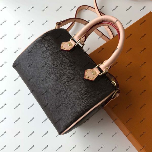 

speedy shoulder bag mini cute handbag leather shoulder cross bags 16cm female nano bucket brown old flower mini pillow cluch bag