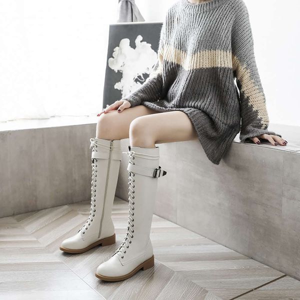 

boots autumn winter knight plush square head lace up martin boots british network red women's casual single shoes, Black
