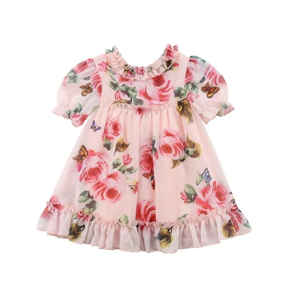 Bebés bonito meninas vestido flor flow sleeves um vestido de linha para bebê meninas feriado festa de bebê meninas roupas 210317