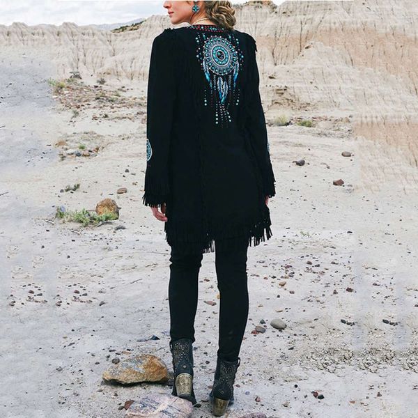 

winter women's with tassels long sleeved cardigan small coat, Black;brown