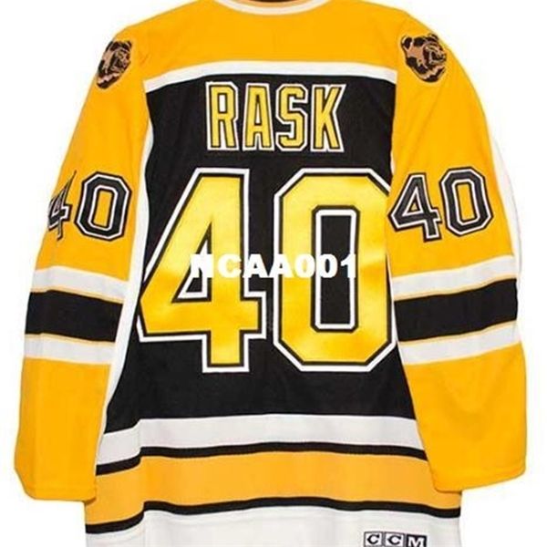 

real 668 real full embroidery #40 rask vintage 2007 boston bruins hockey jersey 100% embroidery jersey or custom any name or number jersey, Black