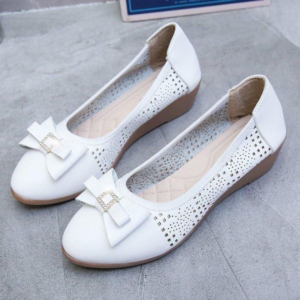 

dress shoes summer women wedding bridal white slip on bow female wedges boat low heels hollow out comfortable 8179n, Black