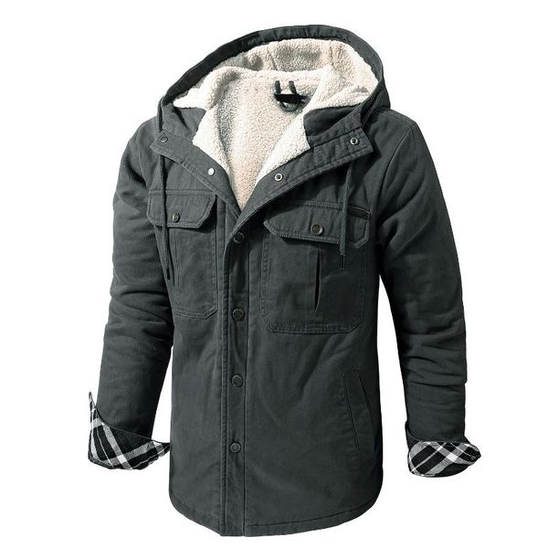 

men's jackets fashion men coats us size mens plus plush thickened hooded solid cashmere jacket winter cotton coat outerwear, Black;brown