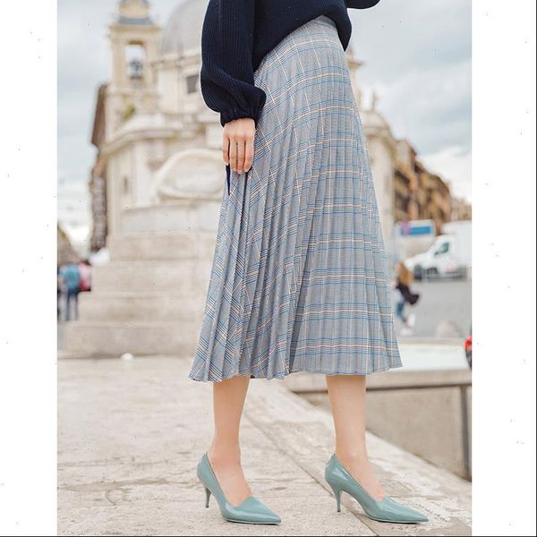 

womens skirts spring autumn pleated retro artistic classic plaid a line women skirt drop shipping good quality, Black