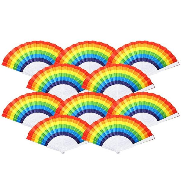 

party favor 10 packs of plastic rainbow folding fan handheld stage performance prop