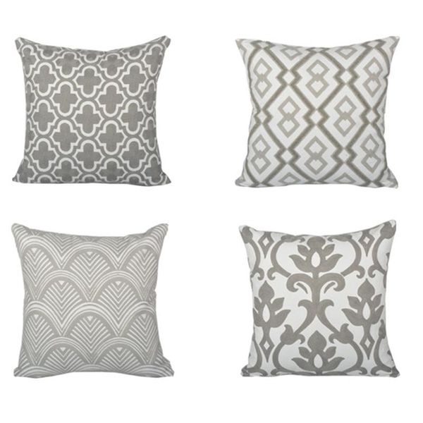 

pillow case modern gray white geometric floral embroidered cushion cover decor 45be