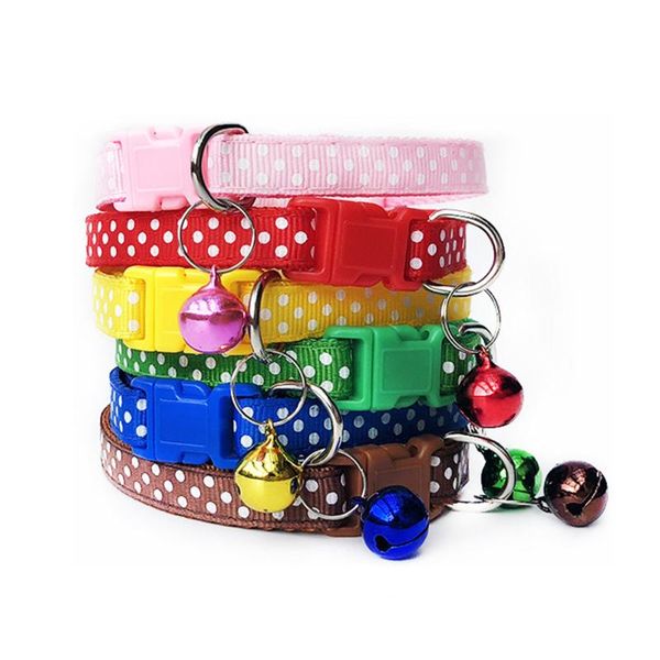 

cat collars & leads adjustable little collar necklace safety buckle neck strap belt for kitten with bell white dot print pet accessories