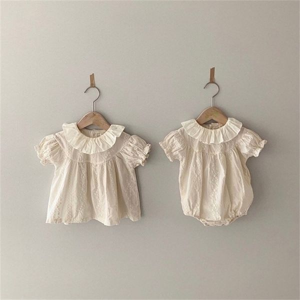 

summer lovely princess lotus collar shirt baby sleeve bodysuits born clothes toddler girl outfits 210702, Blue