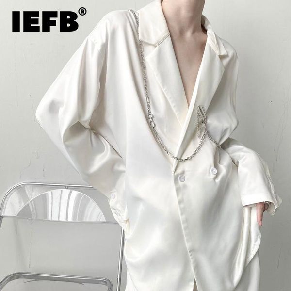 

men's suits & blazers iefb 2021 loose double breasted casual solid color suit jacket simple notched thin blazer black white shiny coat, White;black