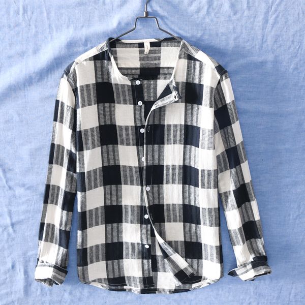 

2021 new designer long-sleeved brand plaid men casual fashion gray shirts male stand collar breathable shirt mens overhemd 4cag, White