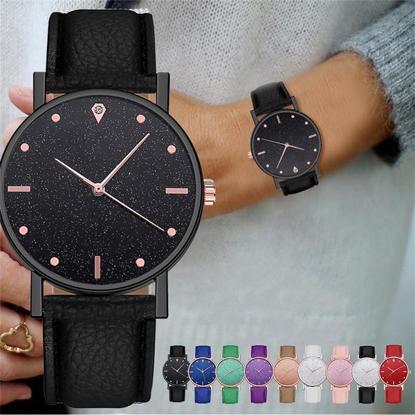

wristwatches women analog black starry sky quartz wristwatch fashion luxury ladies leather watch clock relogio feminino for drop, Slivery;brown
