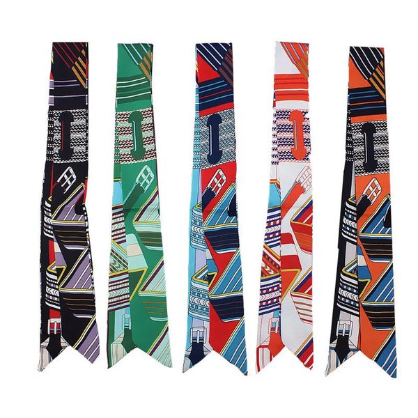 

scarves silk scarf belt chain stripe collision color binding bag small ribbon women's twill wrist towel hair lady, Blue;gray