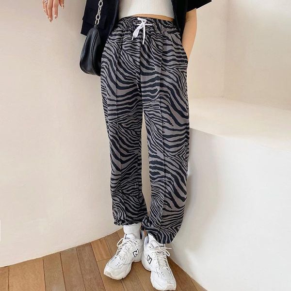 

2021 new animal print strappy strappy pants for women sport slacks with elastic straps fashion avant-garde lead for street style, Black;white