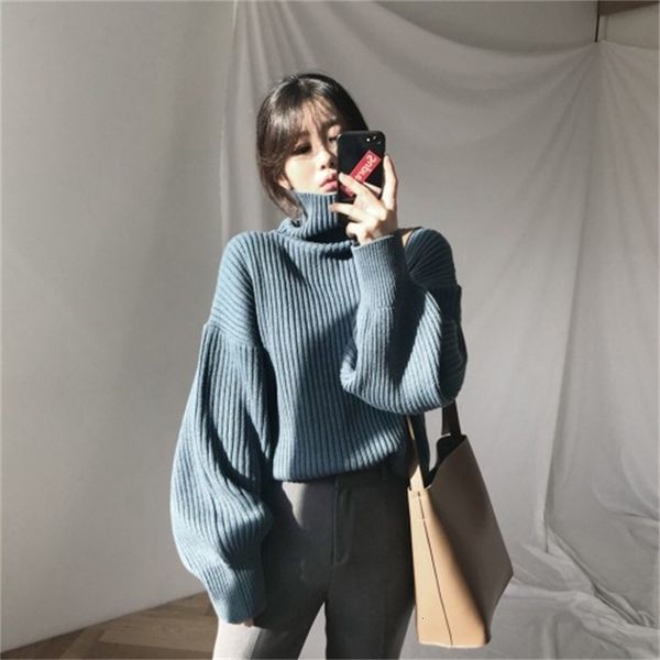 

female fashion shirt 2021 autumn and winter new loose turtleneck lazybones sweater with long sleeves m13y, White;black