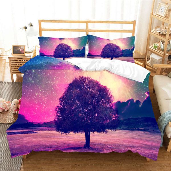 

2/3 piece nature view bedding set 3d print tre sunset duvet cover set home microfiber luxury bed linen set custom for adult