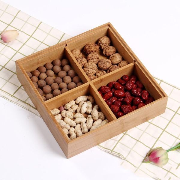 

storage bottles & jars european dried fruit box bamboo solid wood living room divided grid candy with lid household multifunctional