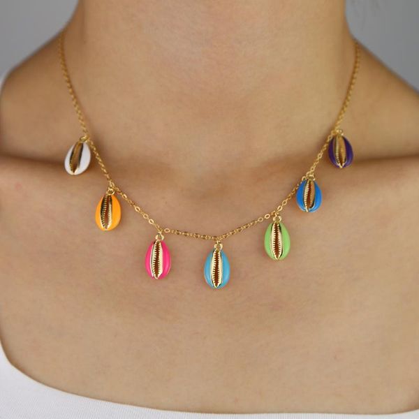 

pendant necklaces gold color chain with shell necklace rainbow candy sweet colorful enamel neon colors drop jewelry, Silver