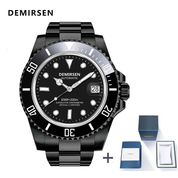 

demirsen luxury brand men mechanical watch 40mm waterproof luminaire rvs sapphire black sport automatic, Slivery;brown