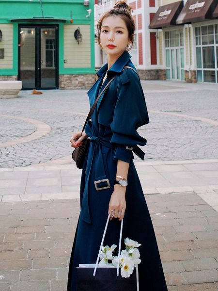 

windbreaker 2021spring new mid-length womens british style high-end atmosphere french pop korean loose coat, Tan;black