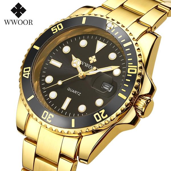 

wristwatches wwoor men watches 2021 luxury analog quartz watch for gold black sport dive waterproof stainless steel auto date, Slivery;brown