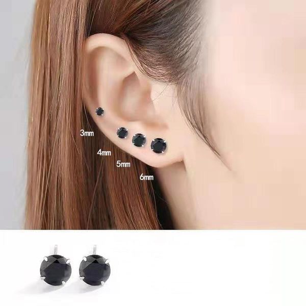 

stud 925 sterling sliver black cz zircon crystal earrings for women round earings rhombic fashion jewelry, Golden;silver