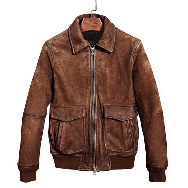 

men's leather & faux vintage jacket, genuine jacket with long sleeve and pocket, external use for autumn, Black