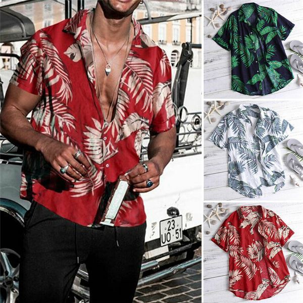

men vintage hawaiian shirts summer leaf print beach wear casual slim fit shirts kg-97, White;black