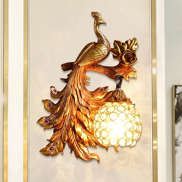 

vintage decor peacock resin wall lamp gold vanity luxury living room bedroom decorations for home wall sconce lamp mirror lights